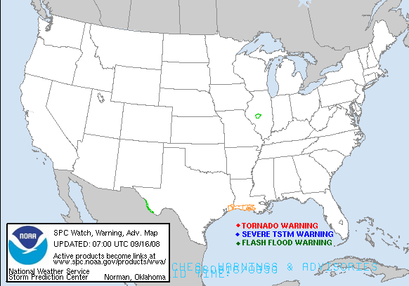 Current Watches, Warnings and Advisories Map