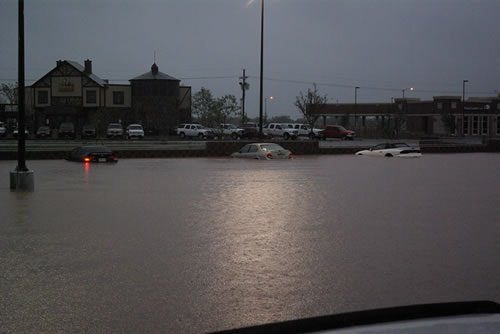 Flooding in the United parking lot at 98th and Quaker on the evening of September 11th. Click on the image for a larger view.