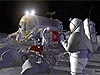 Graphic of futuristic lunar module and astronaut on the moon