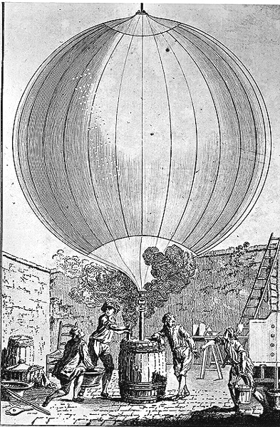 The inflation of the first hydrogen balloon, the Charlière, August 1783.