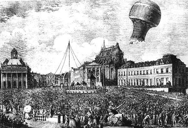 The first balloon flight with passengers -a cock, a sheet, and a sheep - on September 19, 1783.