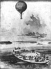 A reconnaissance balloon is launched from the coal barge George Washington Parke Curtis, during the American Civil War