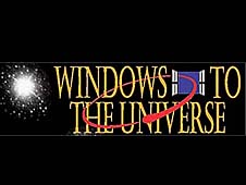 The Windows to the Universe logo featuring a star cluster and an oval-shaped orbit coming through an open window