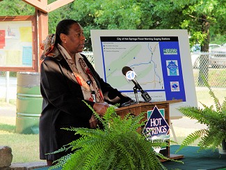 Renee Fair, Meteorologist-in-Charge at the National Weather Service in Little Rock (Pulaski County), speaks at the dedication ceremony.