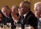 Photo of Secretary Powell and Washington Bureau newspaper chiefs. Photo by Christian Science Monitor/Andy Nelson