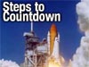 Picture of space shuttle launching and words Steps to Countdown