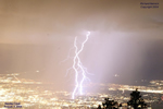 Lightning over cityscape