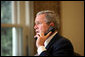 President George W. Bush speaks to the President of Northern Illinois University in DeKalb, Illinois Friday, Feb. 15, 2008, to offer condolences in the wake of Thursday's tragic campus shootings. White House photo by Joyce N. Boghosian