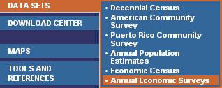 Selecting Annual Economic Surveys data sets on AFF main page
