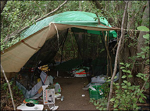 Encampment used by marijuana growers in nature preserve