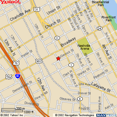 Map of the Nashville downtown area centered on the Nashville Regional Office