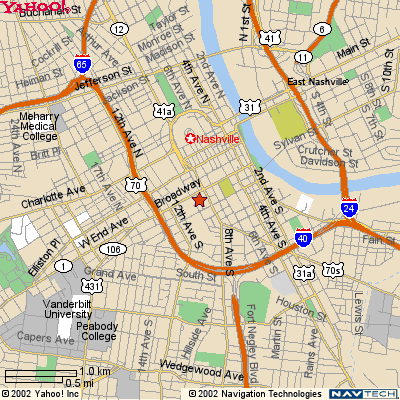 Map of the Nashville downtown area centered on the Nashville Regional Office