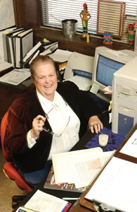 Franke's office setting assignment provides the opportunity to strengthen her computer and administrative skills.   Copyright Mark DeLong 2005