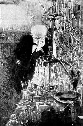 Thomas Alva Edison in his laboratory at Menlo Park, New Jersey.