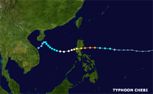 Track of Typhoon Chebi across the Philippines during November 9-14, 2006