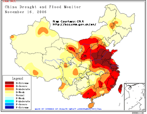China drought monitor depiction as of October 19, 2006