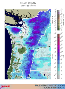 Snow cover in the U.S. Pacific Northwest as of November 30, 2006