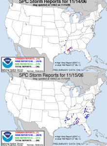 Severe storm reports from the Storm Prediction Center