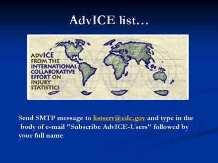 Picture of slide 13 as described above, which includes a logo of Advice from the International Collaborative Effort on Injury Statistics