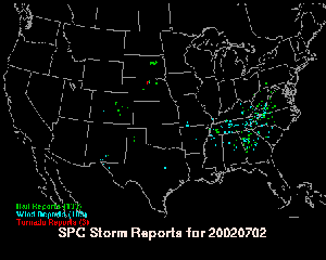 severe storm reports courtesy of the Storm Prediction Center