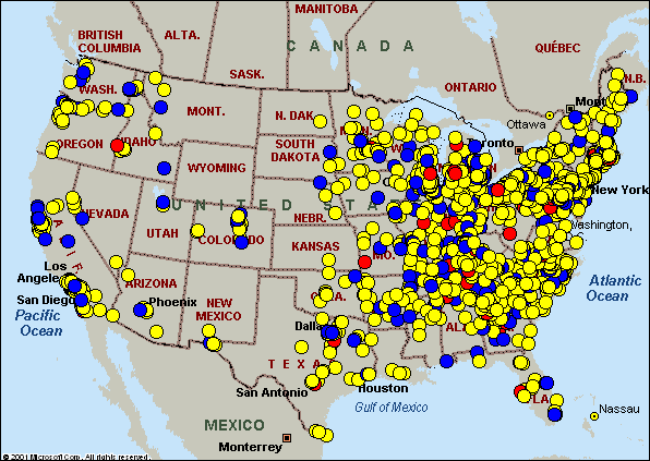 Map of the U.S. showing the distribution of workers by zip code.