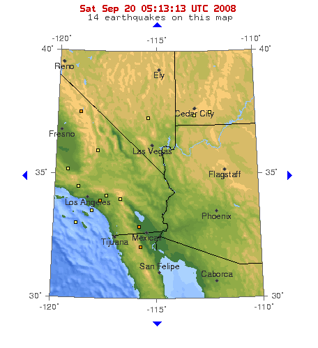 10-degree map showing recent earthquakes