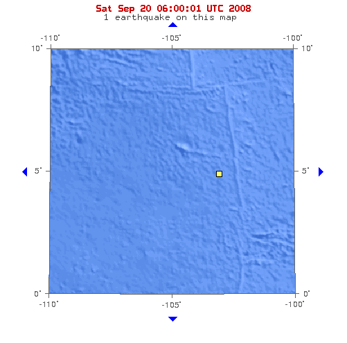 10-degree map showing recent earthquakes