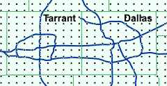 Tarrant and Dallas county forecast gridpoint