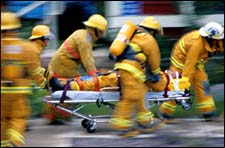 Rescue workers helping a victim - Copyright WARNING: Not all materials on this Web site were created by the federal government. Some content — including both images and text — may be the copyrighted property of others and used by the DOL under a license. Such content generally is accompanied by a copyright notice. It is your responsibility to obtain any necessary permission from the owner's of such material prior to making use of it. You may contact the DOL for details on specific content, but we cannot guarantee the copyright status of such items. Please consult the U.S.Copyright Office at the Library of Congress — http://www.copyright.gov — to search for copyrighted materials.