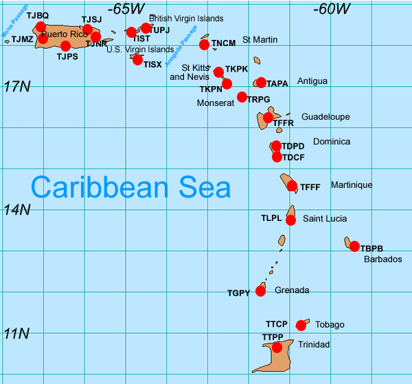 Puerto Rico and Lesser Antilles Map