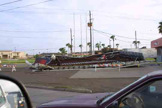 Image of destroyed convenience store canopy in Brownsville
