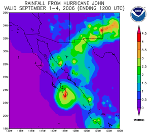 Rainfall attributed to Hurricane John during September 1-4, 2006