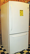 A new, energy efficient refrigerator model with an ENERGY STAR® rating. Experts say that the most energy efficient models have the freezer at top or bottom. Photo by Louise Zepp.