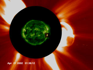 The expanding bubble of hot plasma expands into SOHO-LASCO C2 field of view.