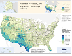 Percent of Population, 2000, Hispanic or Latino Origin, All Races map