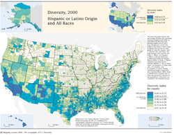 Diversity, 2000, Hispanic or Latino Origin and All Races  map
