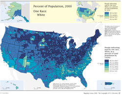 Percent of Population, 2000, One Race: White  map