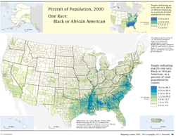 Percent of Population, 2000, One Race: Black or African American map