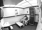 A patient in a metabolic chamber.
