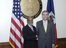 Secretary Carlos M. Gutierrez greets the President of Haiti Rene Preval