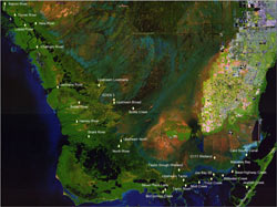 Thumbnail map showing data stations in south Florida