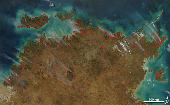 Bushfires in Northern Territory, Australia Image. Caption explains image.