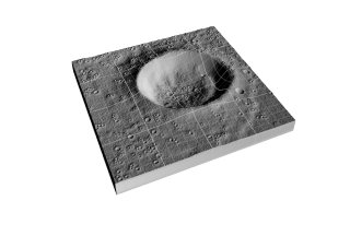 An artist rendition showing topography of a lunar crater, as the LOLA instrument will eventually generate.