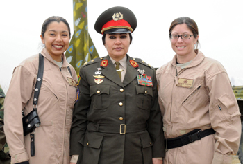 Afghan national army Gen. Kotul poses with Tech. Sgt. Lulu Tapia, 755th Expeditionary Support Squadron, left, and Tech. Sgt. Natalie Cerchio, 755th ESPTS, right. The Airmen are mentors at the ANA Logistics Support Operations Command in Kabul, and helped the ANA females start a weekly women's seminar. (U.S. Air Force photo/Staff Sgt. Ian Carrier)