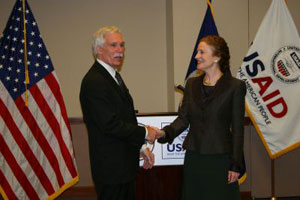 USAID Administrator and Director of U.S. Foreign Assistance Henrietta H. Fore and Secretary of Agriculture Ed Schafer at the International Food Aid Conference - Click for print-quality photo