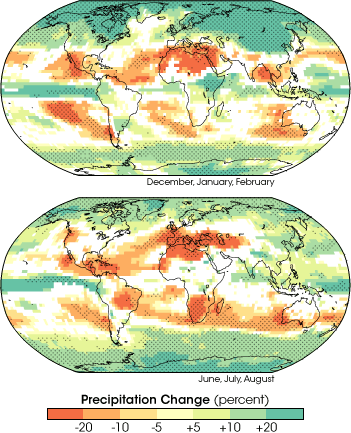 Maps of predicted future precipitation based on global circulation models