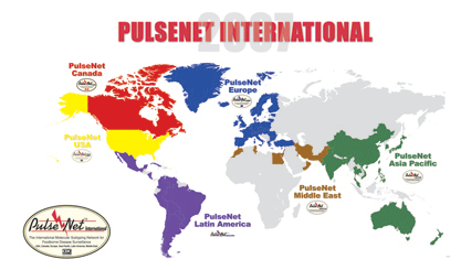 PulseNet Participants Map for Canada, Europe, USA, Latin America, and Asia Pacific