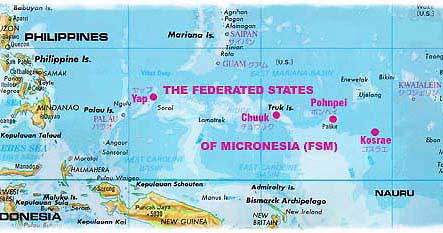 Map depicting the location of the Federated States of Micronesia