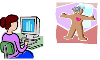 image of person at computer and gingerbread cookie