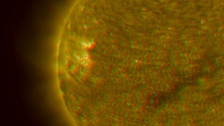 Close-up View of an Active Region of the Sun, March 23, 2007 (Anaglyph)